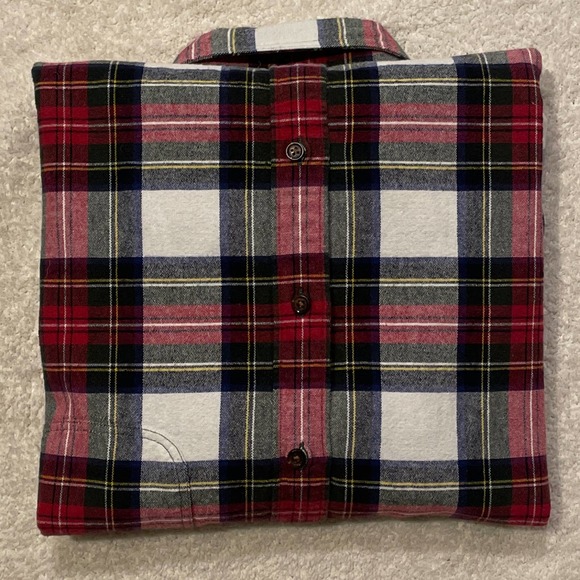 J.Crew Colorful Plaid Button Down Flannel with Brown Elbow Patches EUC Size XL - Picture 5 of 6